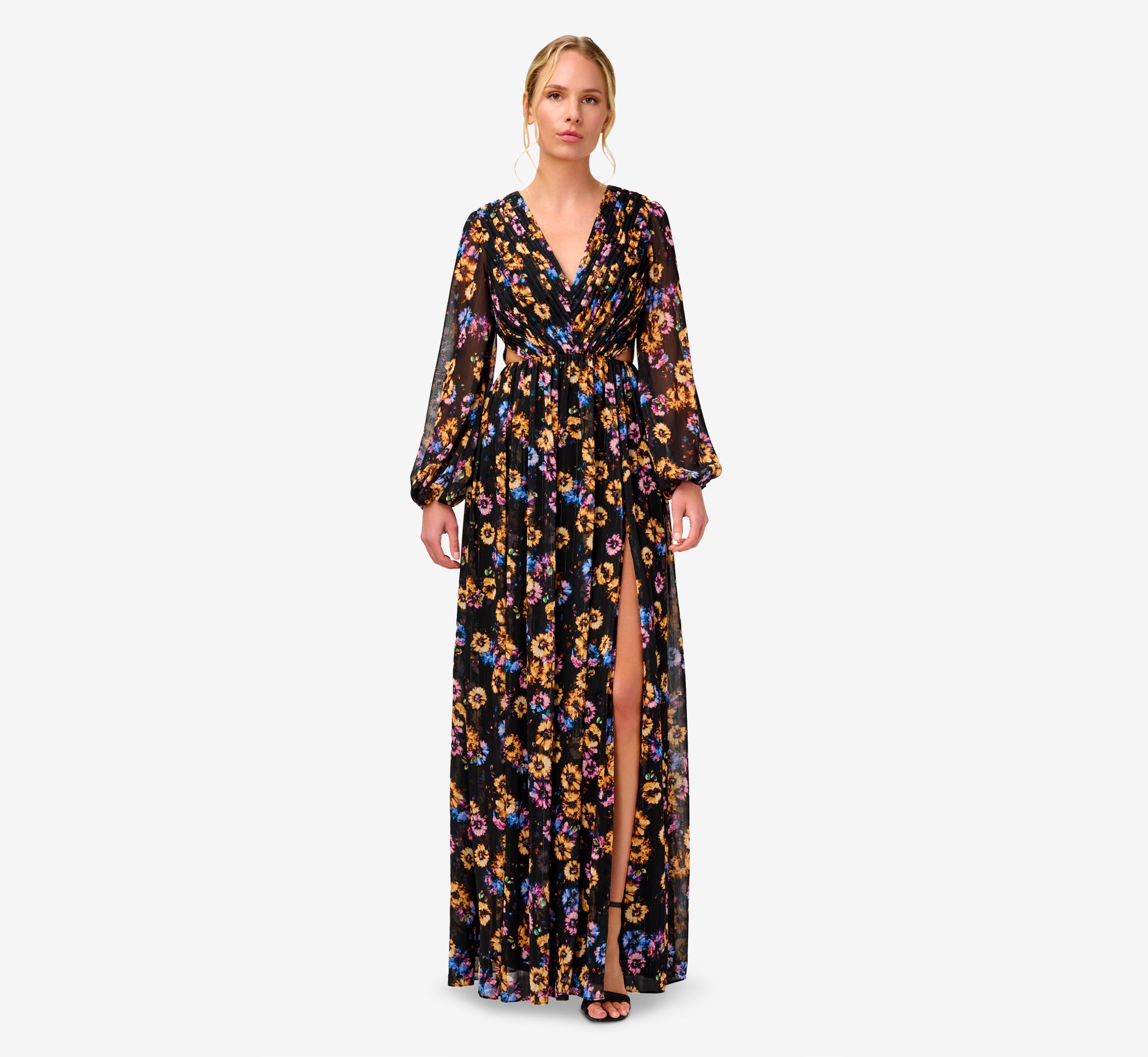 Aidan Mattox Pleated Chiffon Gown, 0 / Black Aidan Mattox Pleated Chiffon Gown, 0 / Black
