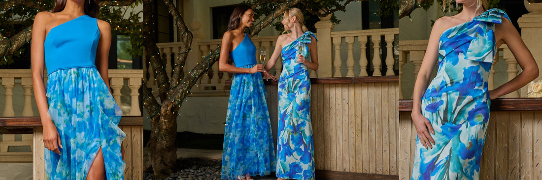 Blue wedding guest attire