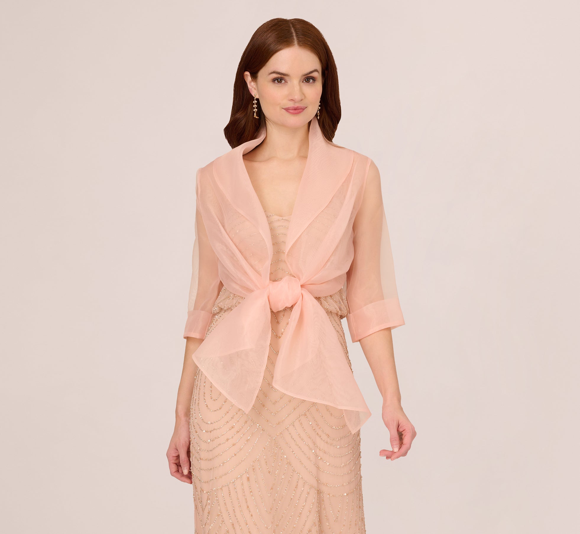 Organza Wrap Jacket With Short Sleeves In Blush