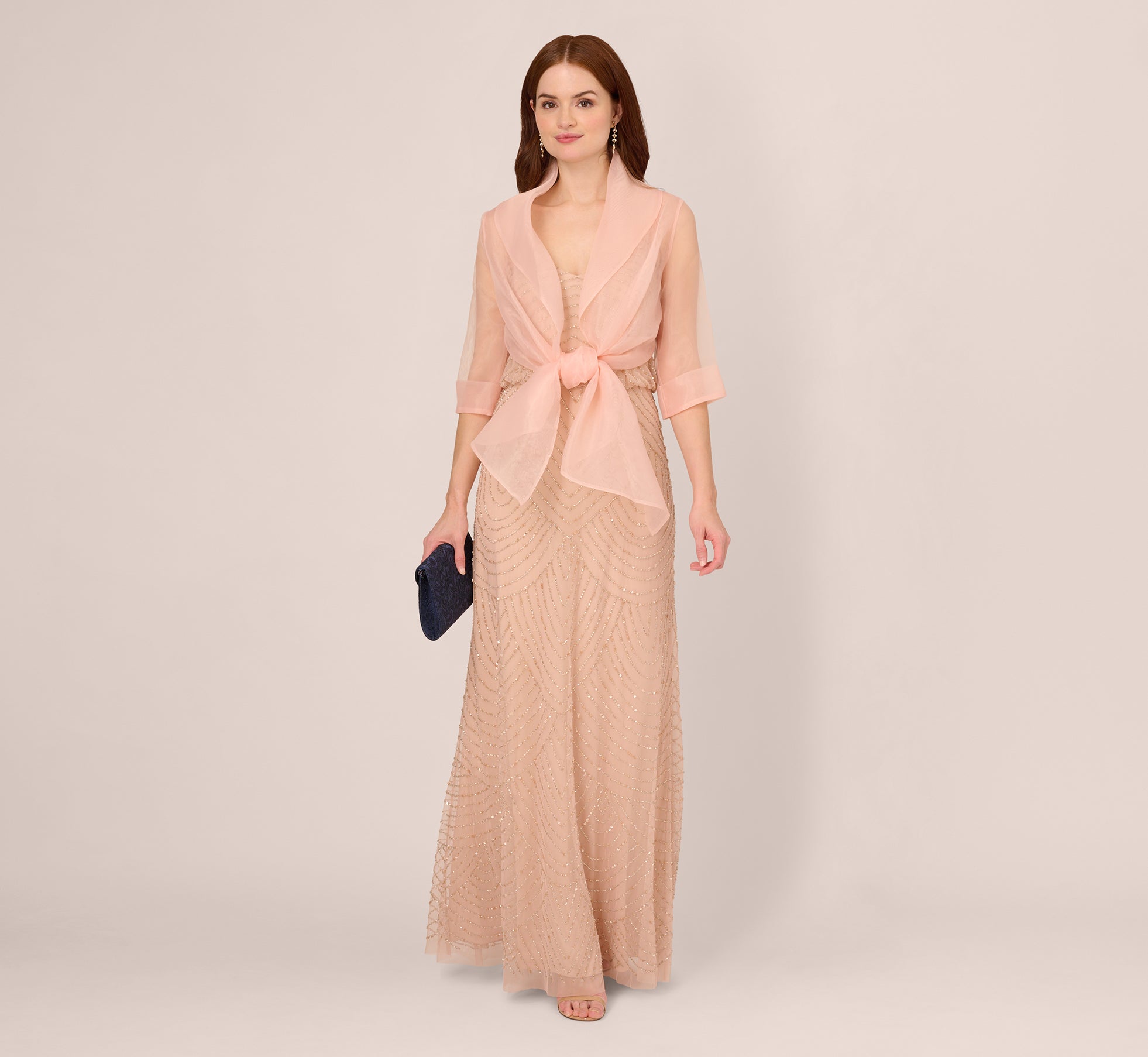 Organza Wrap Jacket With Short Sleeves In Blush | Adrianna Papell