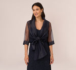 Organza Wrap Jacket With Short Sleeves In Midnight 2