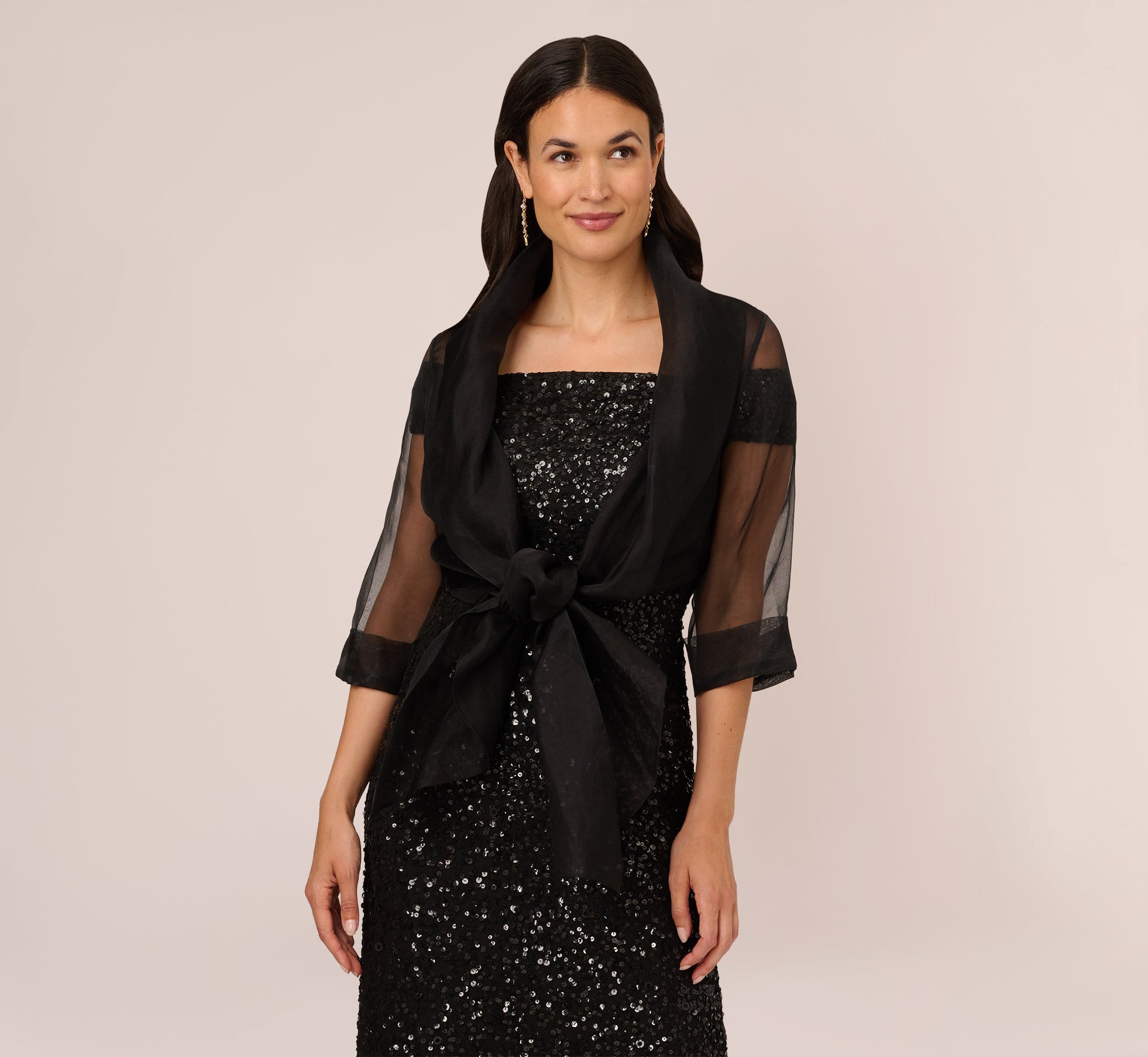 Organza Sheer Black Evening Jacket Black Organza Wrap Jacket With Short Sleeves Adrianna Papell Organza Sheer Black Evening Jacket Black Organza Wrap Jacket With Short Sleeves Adrianna Papell