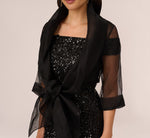 Organza Wrap Jacket With Short Sleeves In Black 3