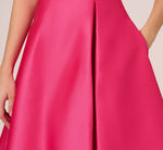 Sleeveless Mikado Fit And Flare Midi Dress With V-Back In Electric Pink 3