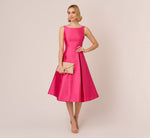 Sleeveless Mikado Fit And Flare Midi Dress With V-Back In Electric Pink 1