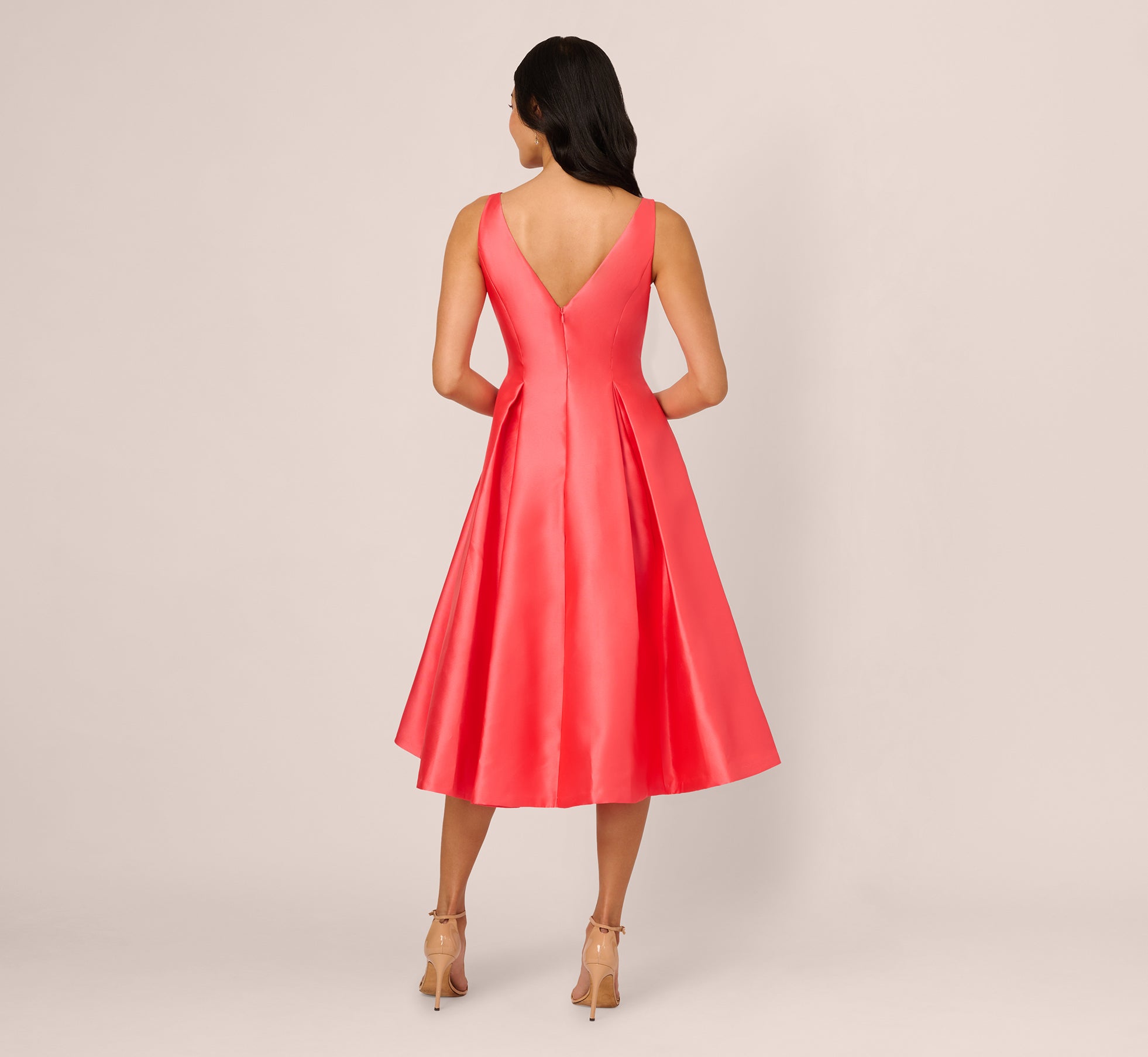 knee length dresses for ladies Sleeveless Mikado Fit And Flare Midi Dress With V-Back In Desert  Flower-Desert Flower / Regular / 0 main image 0