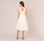 Sleeveless Mikado Fit And Flare Midi Dress With V-Back In Ivory 6