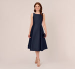Sleeveless Mikado Fit And Flare Midi Dress With V-Back In Midnight 1