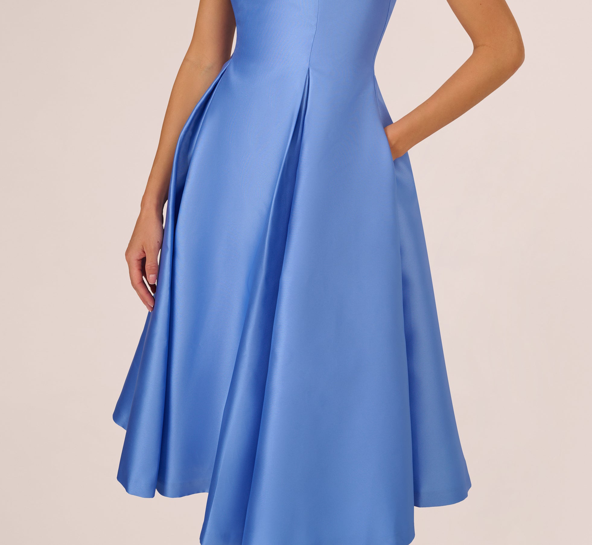 Blue Sleeveless Mikado Fit And Flare Midi Dress With V-Back - Adrianna Papell Blue Sleeveless Mikado Fit And Flare Midi Dress With V-Back - Adrianna Papell