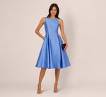 Sleeveless Mikado Fit And Flare Midi Dress With V-Back In Electric Ice 1