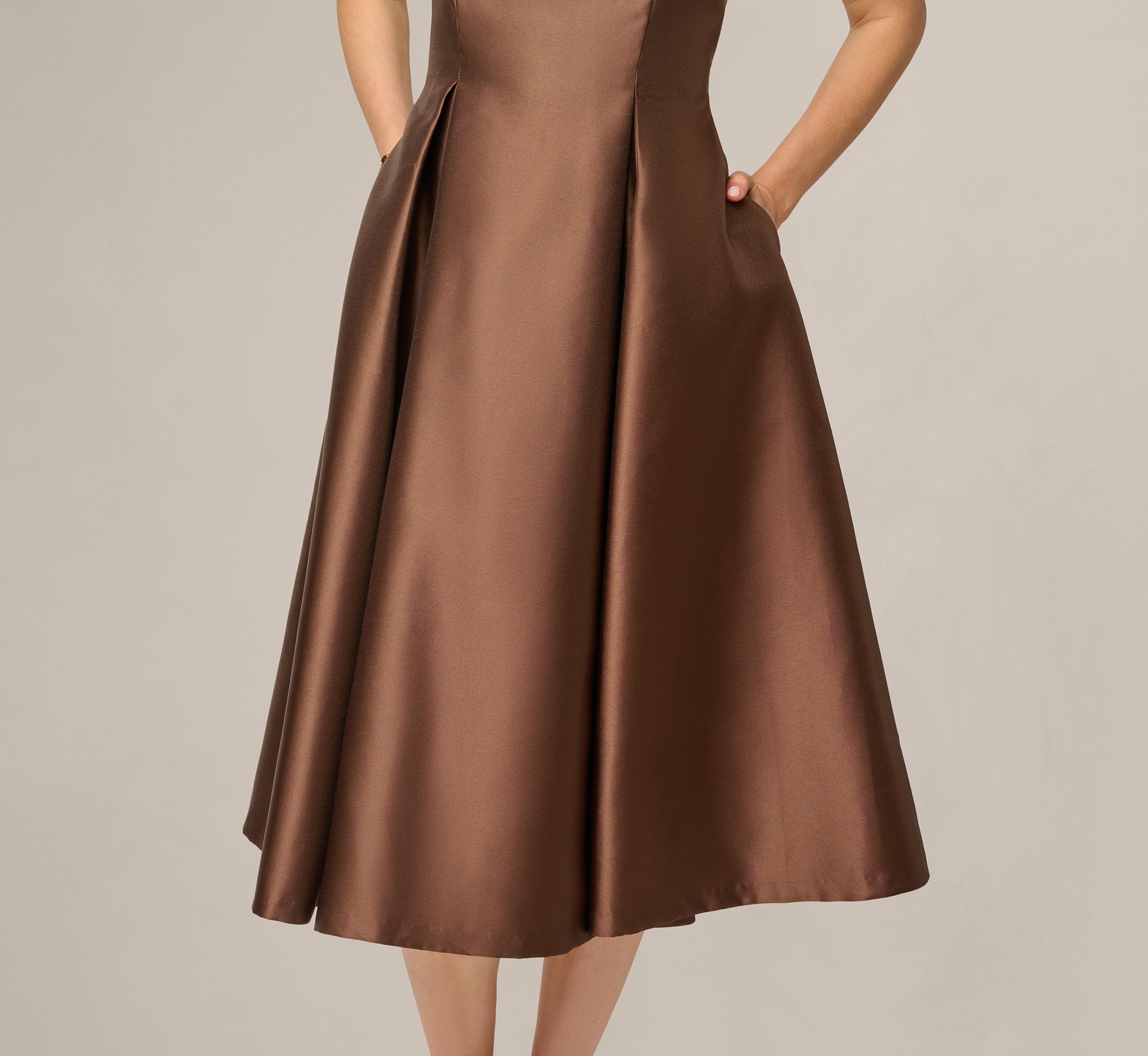 Espresso Sleeveless Mikado Fit And Flare Midi Dress With V-Back