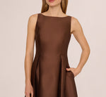 Sleeveless Mikado Fit And Flare Midi Dress With V-Back In Espresso 3