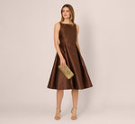 Sleeveless Mikado Fit And Flare Midi Dress With V-Back In Espresso 1