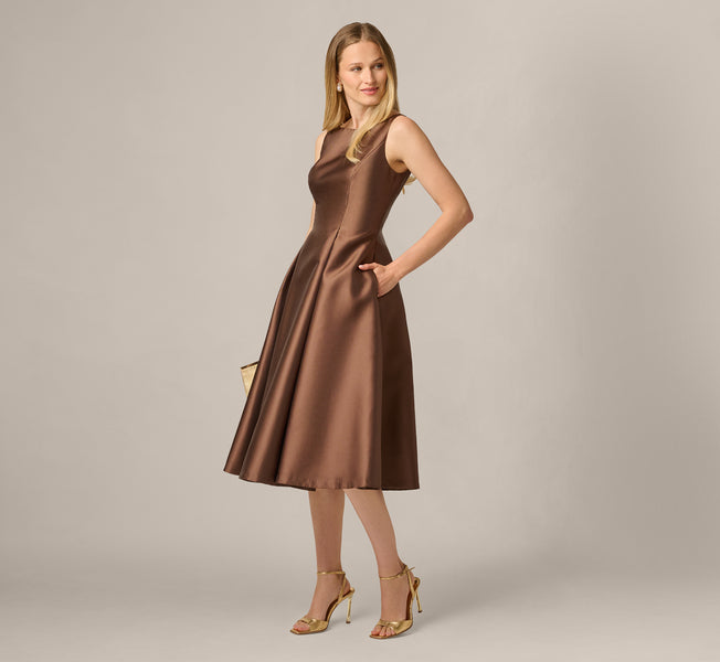 brown knee length dress Adrianna Papell Boat-Neck A-Line - Espresso Color:HunterGreen (SeaGreen) collections:Suede Fuchsia Strapless High Slit The military