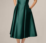 Sleeveless Mikado Fit And Flare Midi Dress With V-Back In Dark Forest 3