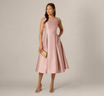 Sleeveless Mikado Fit And Flare Midi Dress With V-Back In Bellini 1