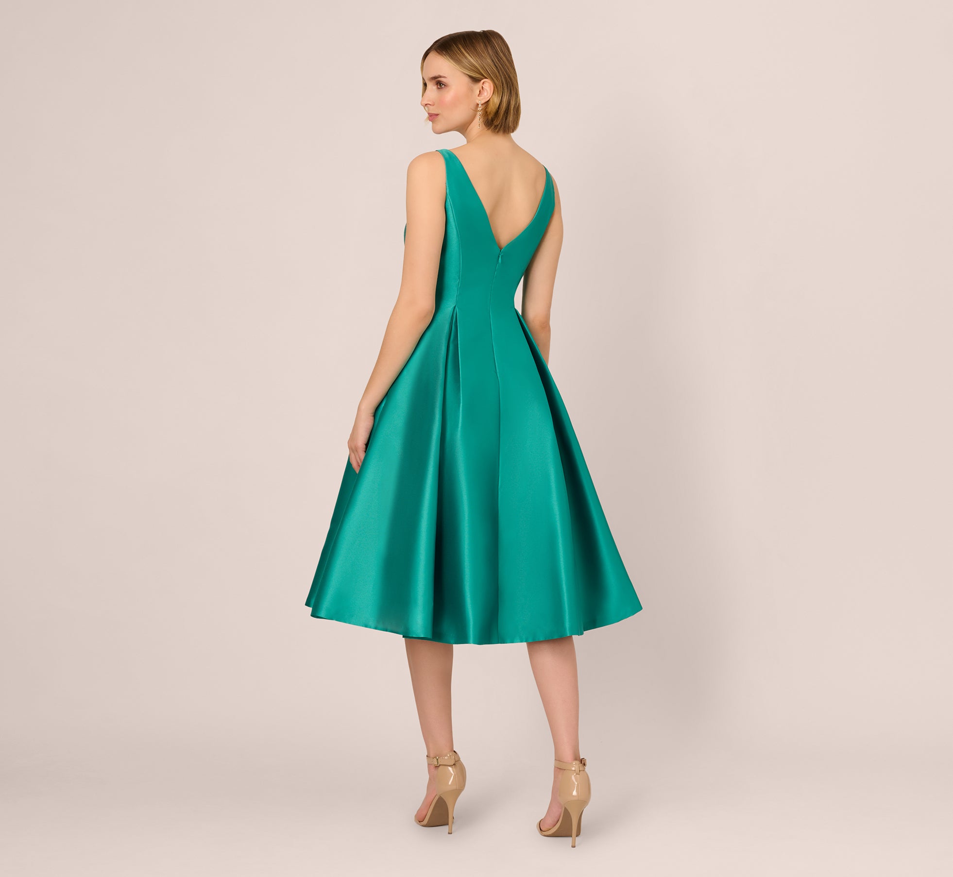 Womens Adrianna Papell Green Sleeveless Tea Length Dress US 10