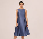 Sleeveless Mikado Fit And Flare Midi Dress With V-Back In Blue Frost 1
