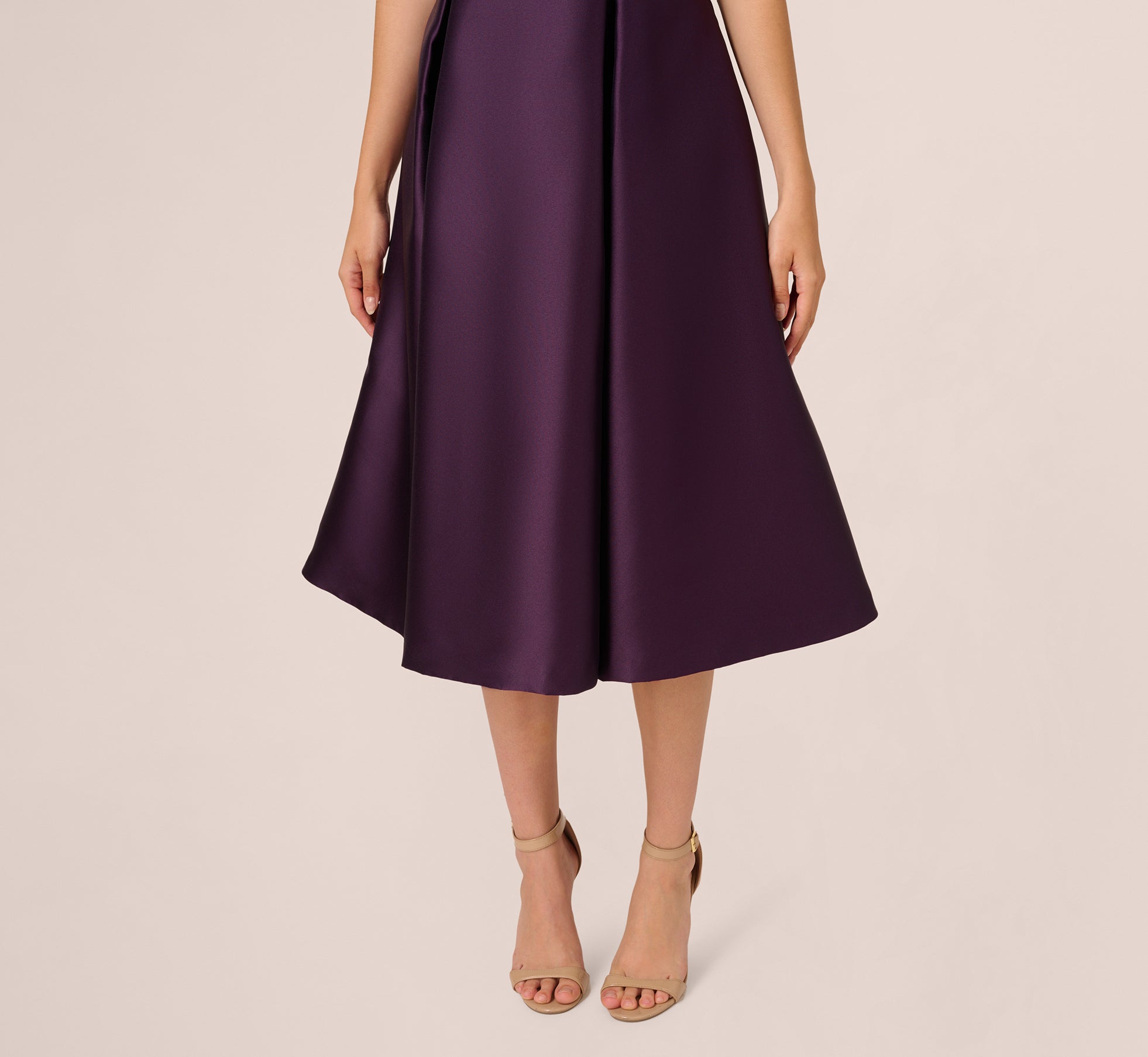 Purple Sleeveless Mikado Fit And Flare Midi Dress With V-Back - Adrianna Papell Purple Sleeveless Mikado Fit And Flare Midi Dress With V-Back - Adrianna Papell