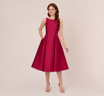 Sleeveless Mikado Fit And Flare Midi Dress With V-Back In Red Plum 2