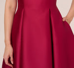 Sleeveless Mikado Fit And Flare Midi Dress With V-Back In Red Plum 4