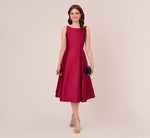 Sleeveless Mikado Fit And Flare Midi Dress With V-Back In Red Plum 1