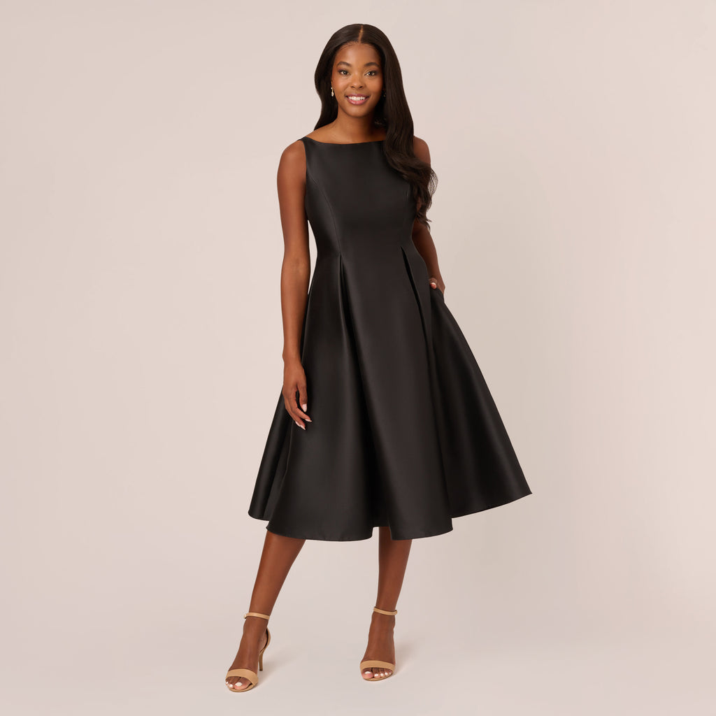 Sleeveless Mikado Fit And Flare Midi Dress With V-Back In Black