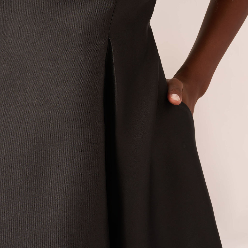 Sleeveless Mikado Fit And Flare Midi Dress With V-Back In Black