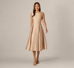 Sleeveless Mikado Fit And Flare Midi Dress With V-Back In Champagne 2
