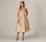 Sleeveless Mikado Fit And Flare Midi Dress With V-Back In Champagne 1