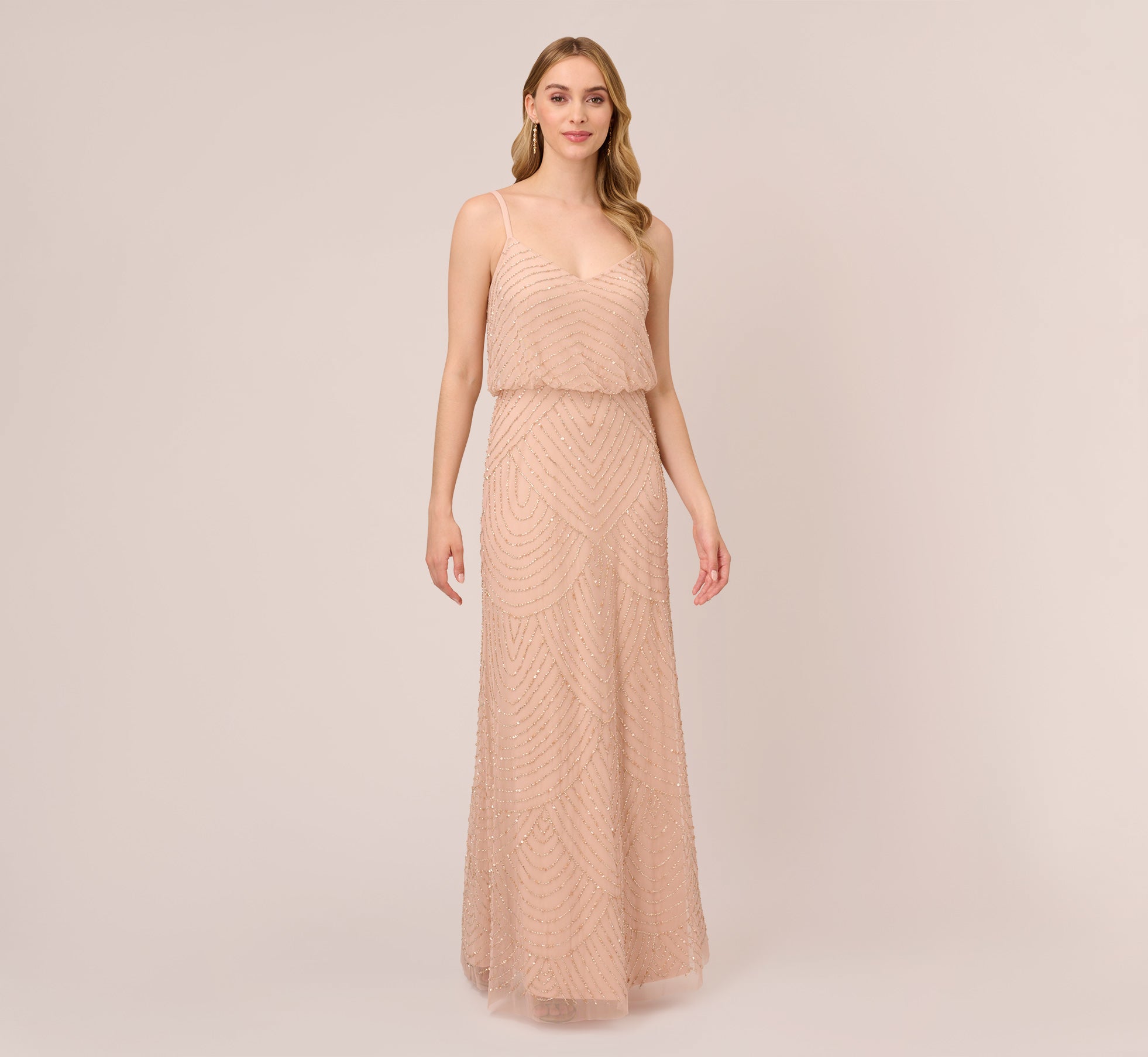 Adrianna Papell Art Deco Blouson Beaded Gown - Blush Adrianna Papell Art Deco Blouson Beaded Gown - Blush