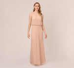 Art Deco Beaded Blouson Gown In Blush 2