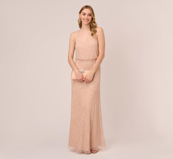 beaded chiffon blouson dress Adrianna Papell Beaded Chiffon Blouson Gown