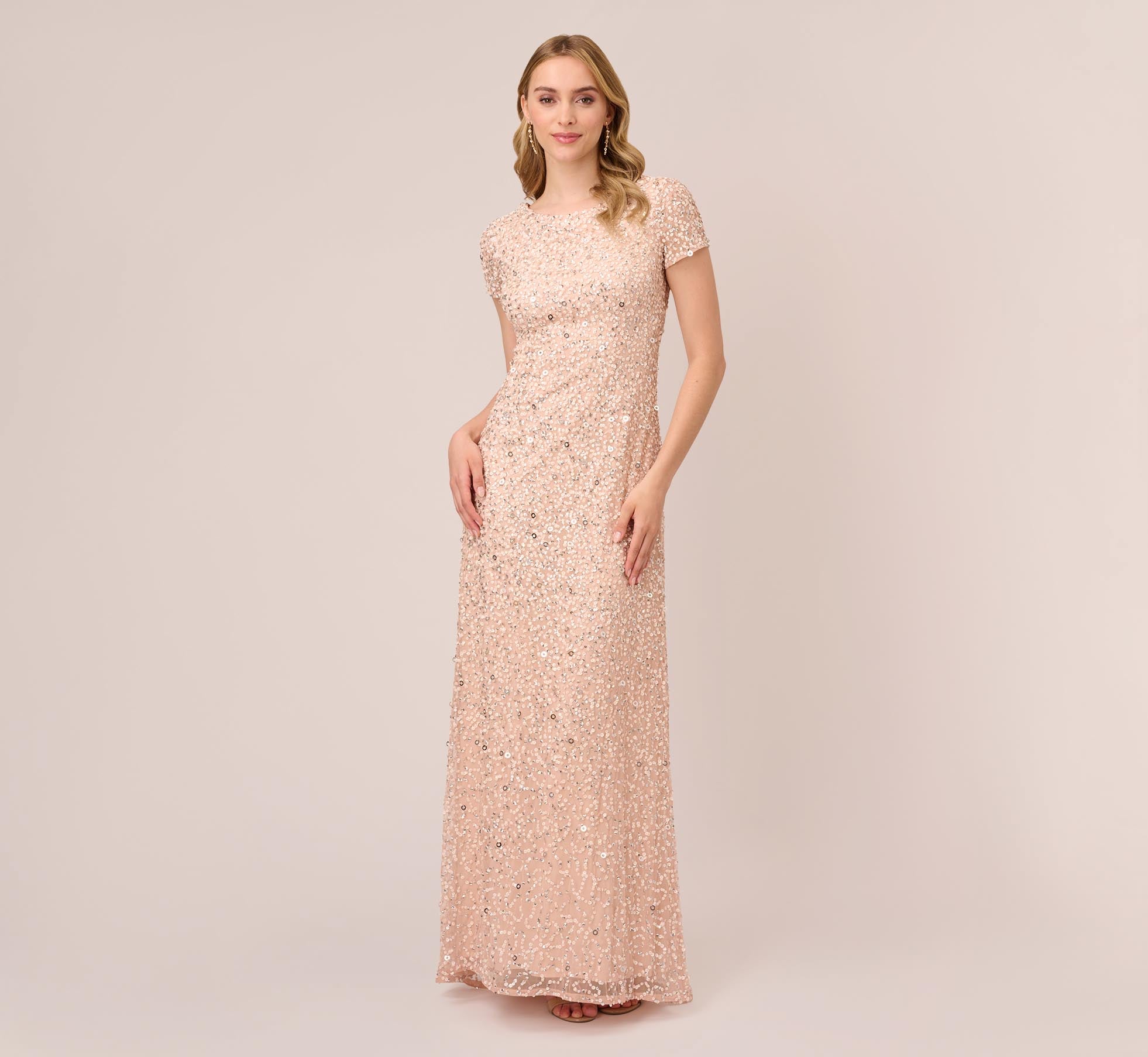 Blush Scoop Back Sequin Gown - Adrianna Papell Blush Scoop Back Sequin Gown - Adrianna Papell