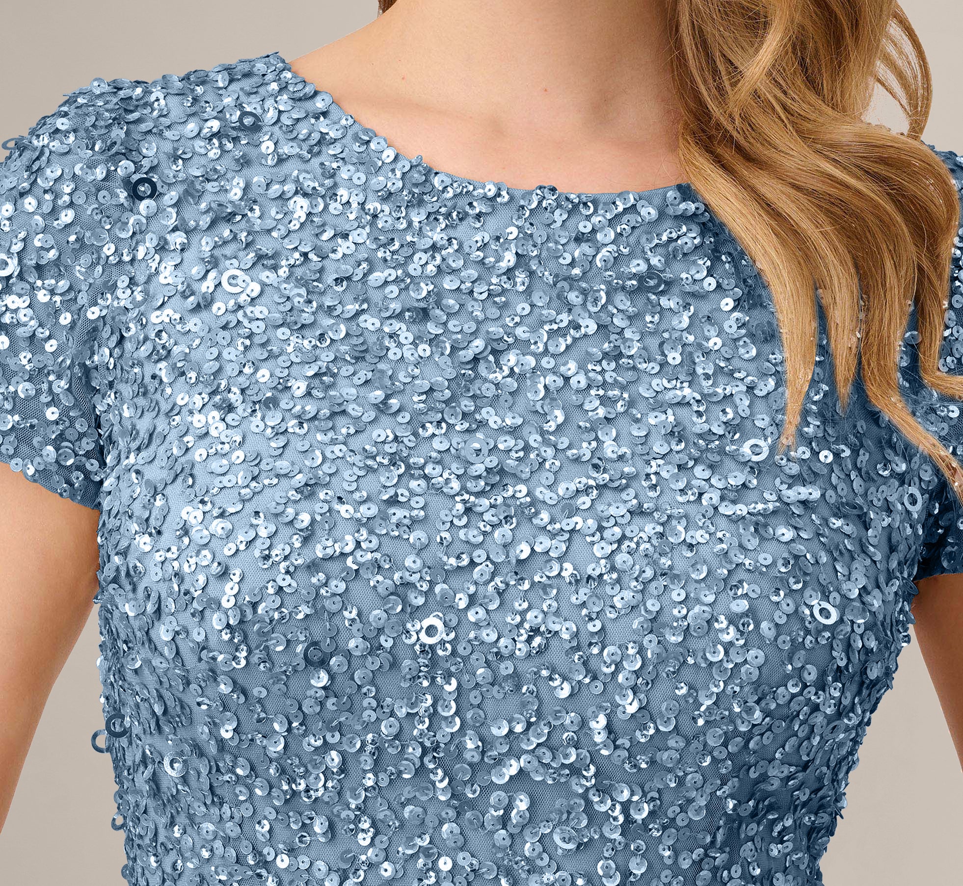 Blue Scoop Back Sequin Gown