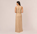 Art Deco Beaded Blouson Dress With Halter Neckline In Champagne Gold 5