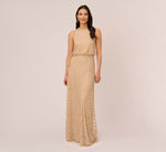 Art Deco Beaded Blouson Dress With Halter Neckline In Champagne Gold 2