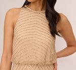 Art Deco Beaded Blouson Dress With Halter Neckline In Champagne Gold 3