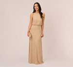 Art Deco Beaded Blouson Dress With Halter Neckline In Champagne Gold 1