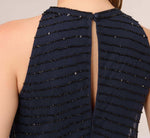 Navy Art Deco Beaded Blouson Dress With Halter Neckline - Adrianna Papell Navy Art Deco Beaded Blouson Dress With Halter Neckline - Adrianna Papell