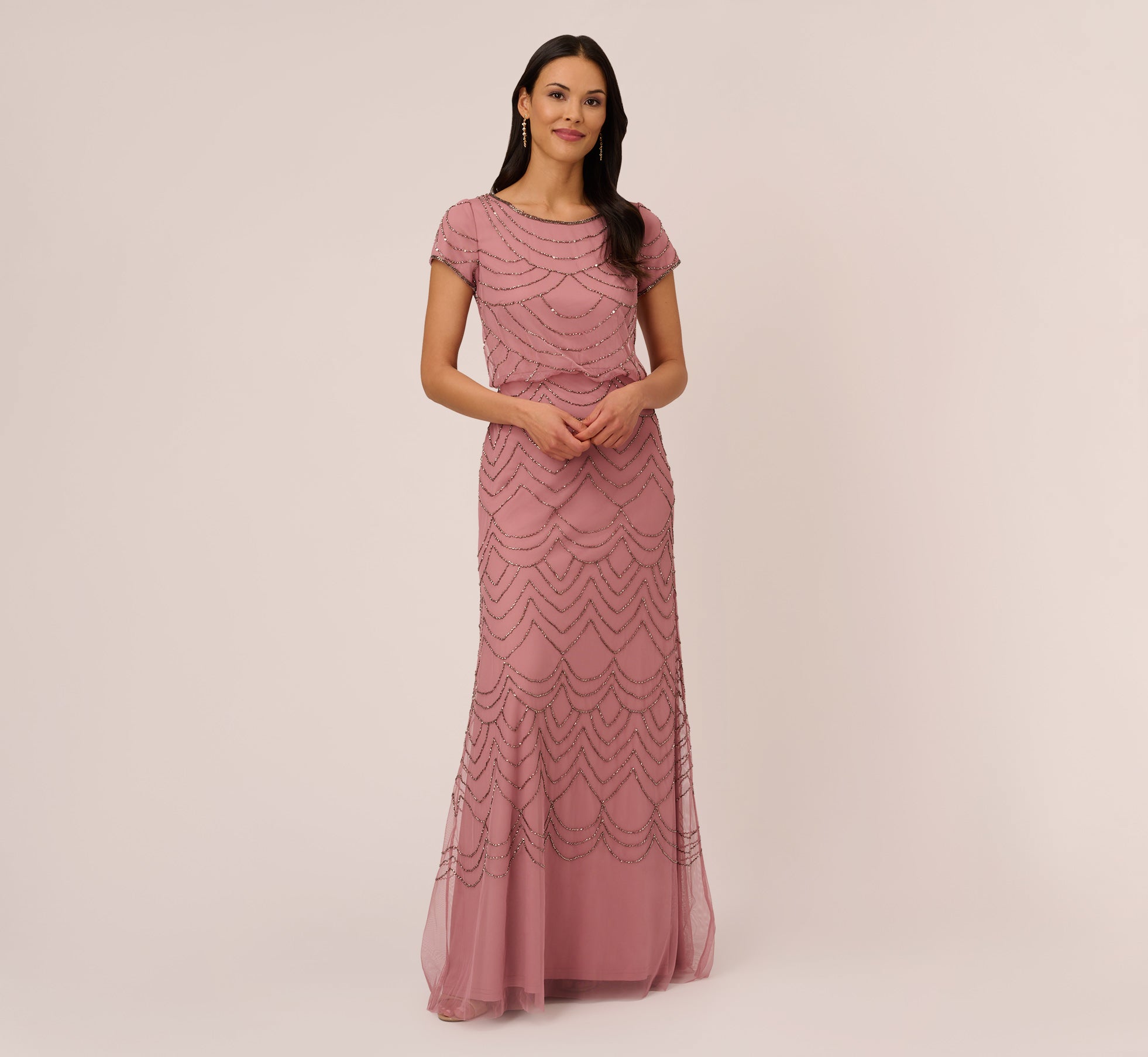 ADRIANNA PAPELL Floral Embroidered Beaded Trumpet Gown - We Select Dresses