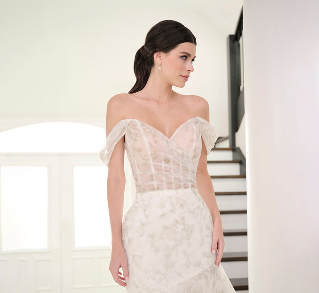 Watercolor Printed Organza Gown In Green Multi - Adrianna Papell