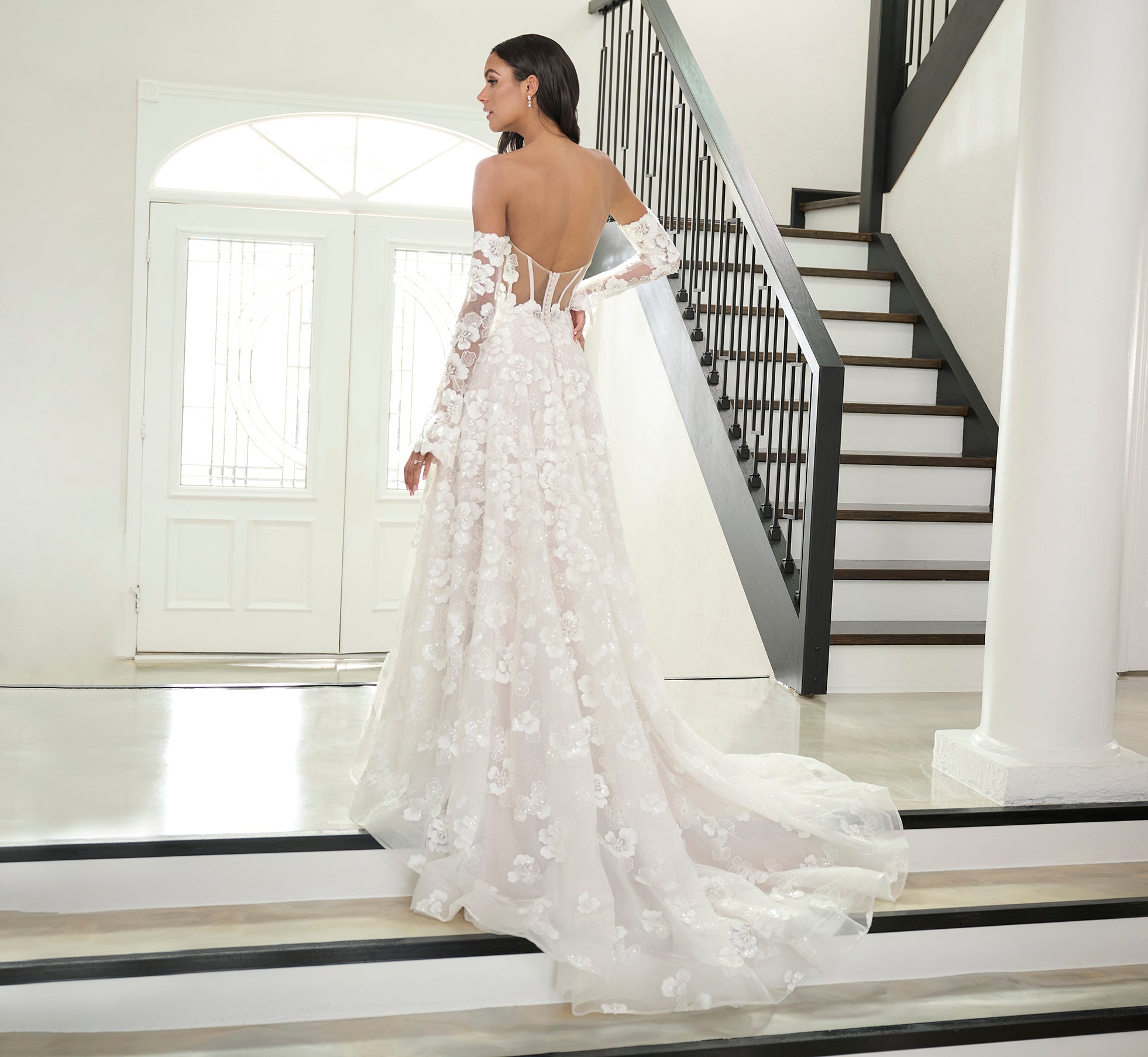 Ivory French Lilac Nude All Over Lace A-Line Gown - Adrianna Papell Ivory French Lilac Nude All Over Lace A-Line Gown - Adrianna Papell