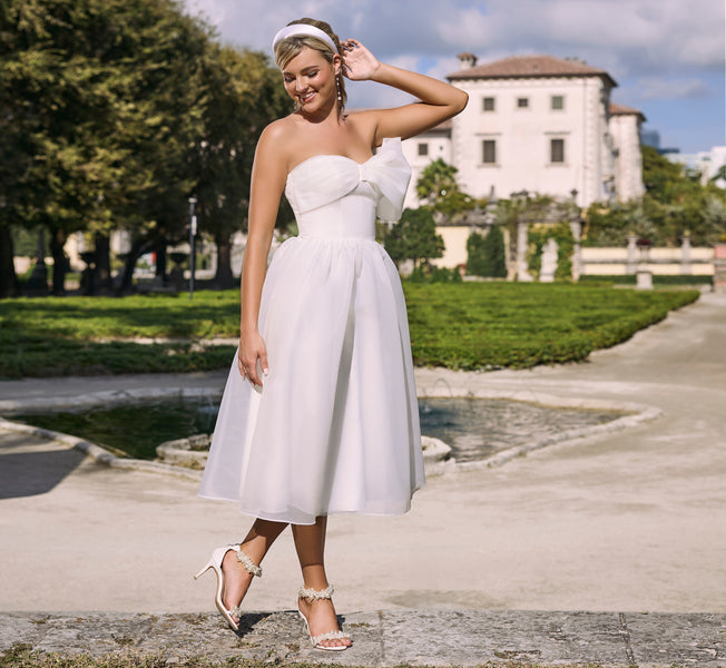 strapless open back dress Garza tea length gown in Ivory
