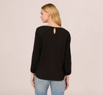 Knit Top With Pleated Sleeves In Black 4