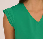 V-Neck Top With Pleated Flutter Sleeves In Simply Green 4
