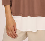 Three Quarter Sleeve Collared Twofer Sweater In Elderberry Ivory 5