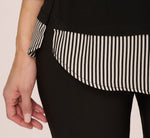 Three Quarter Sleeve Sweater With Button Down Accents In Blackw Black Ivorysmall Stripe 5