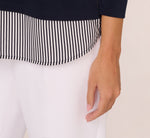 Three Quarter Sleeve Sweater With Button Down Accents In Navy W  Navy Ivry Small Stripe 3