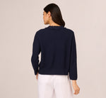 Waffle Knit Cardigan Sweater With Frayed Edges In Blue Moon 5